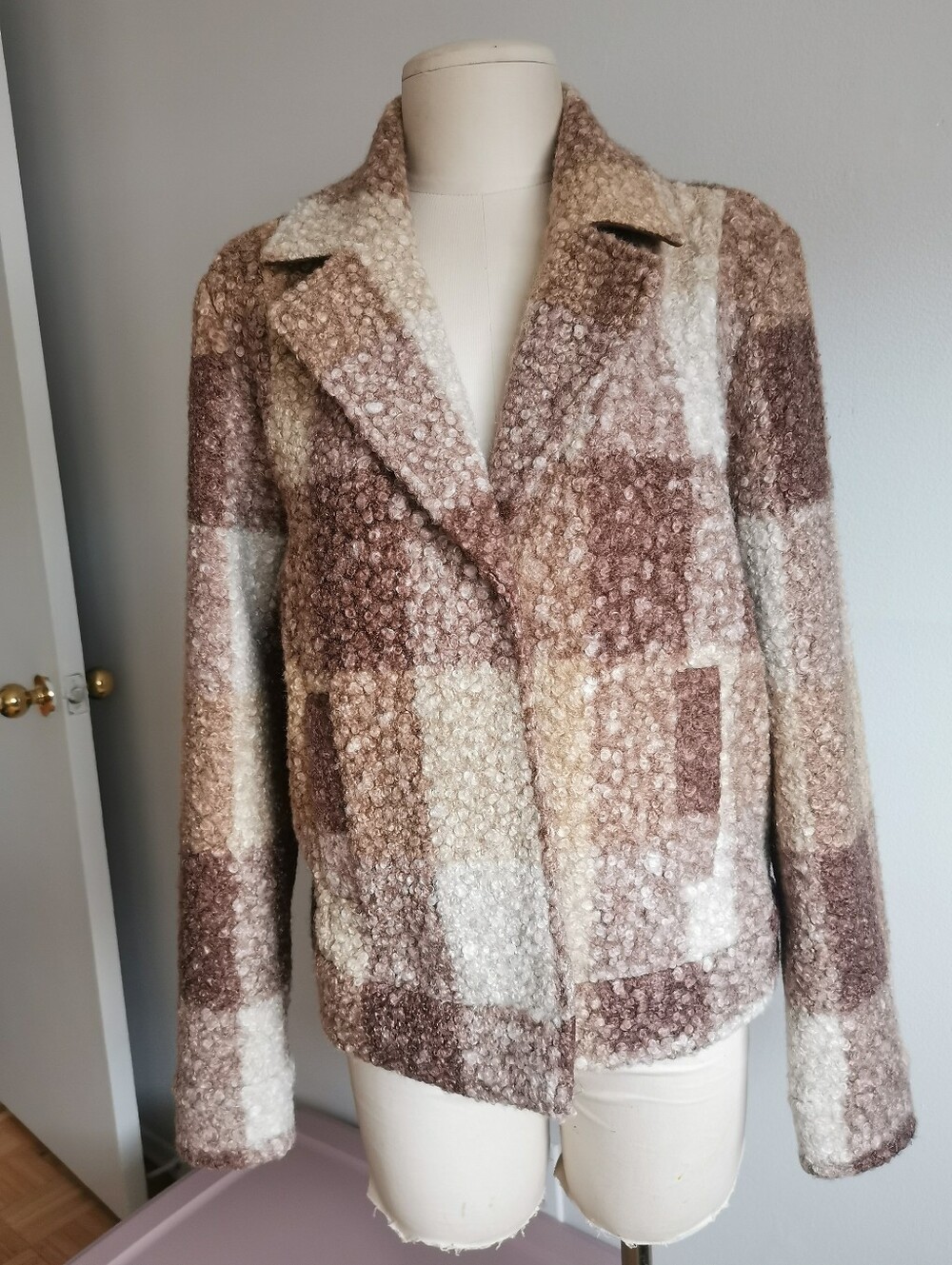 CHARLIE B Brown & Cream Plaid Teddy Jacket